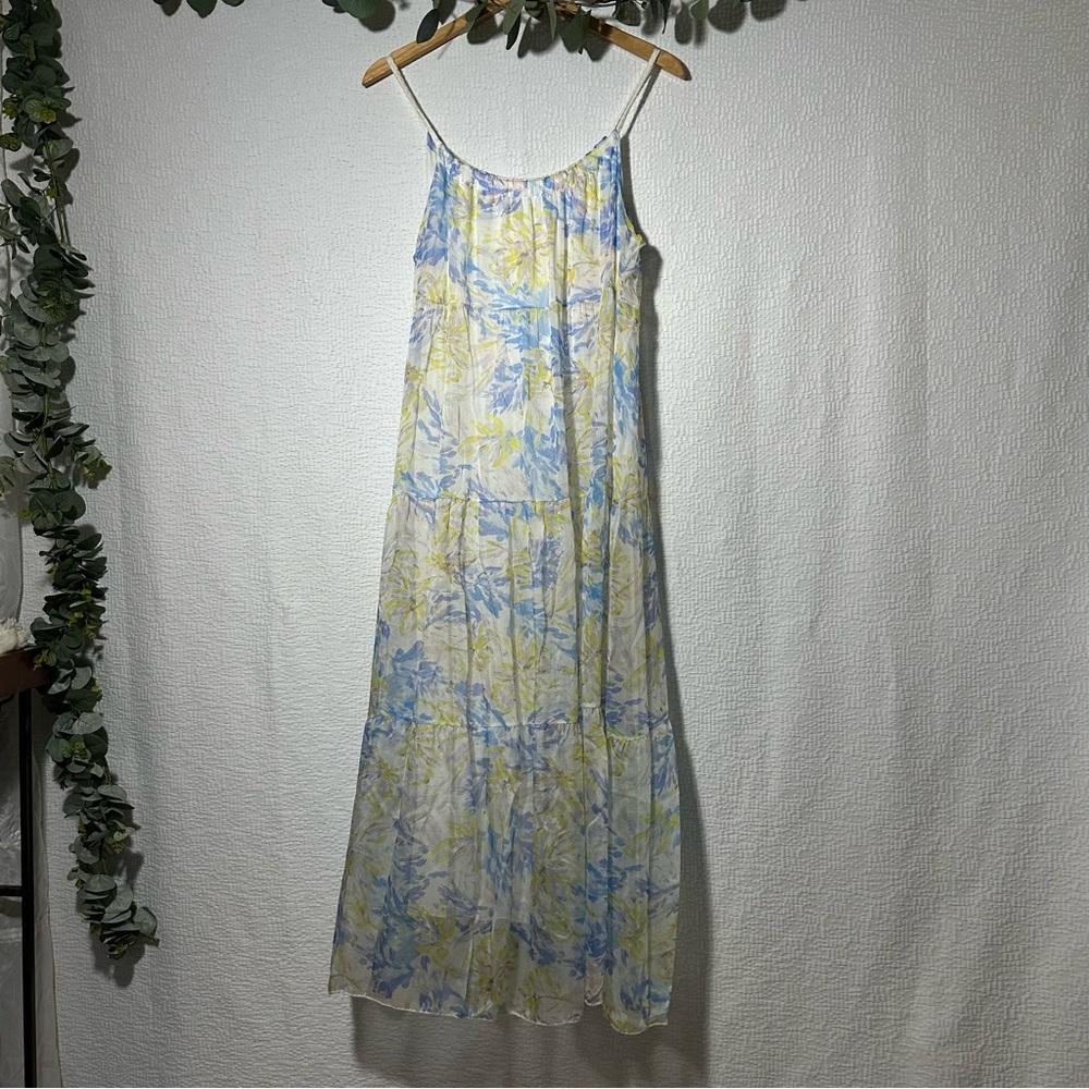 Elegant Floral Maxi Dress in Blue and Yellow